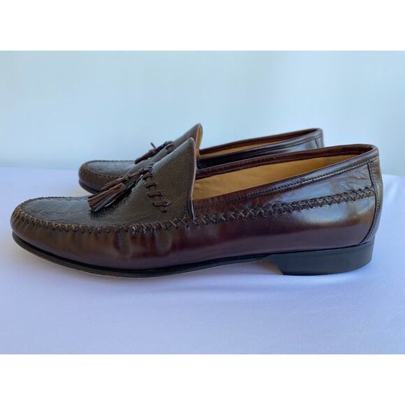 Johnston & Murphy Handcrafted Burgundy Loafer Shoes 9M Genuine Ostrich Italy main image 4